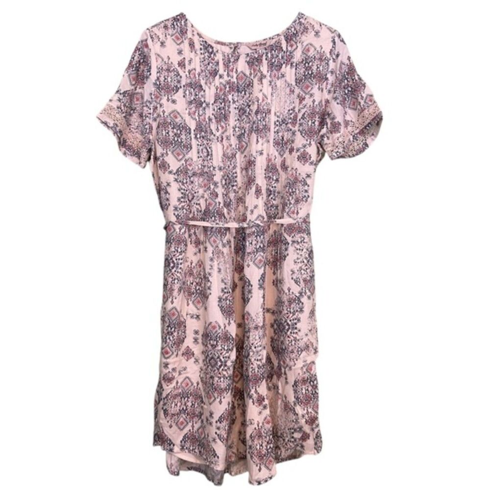 Lucky Brand NWT Pleated Printed Sheath Artsy Mini Dress Cottagecore Size S
